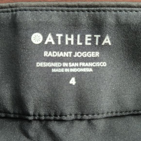 Athleta Radiant Jogger Pants Women's Sz 4 Black Satin Tapered Zip Leg Athleisure - Picture 2 of 16